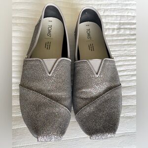 Silver Sparkle Toms Size 9